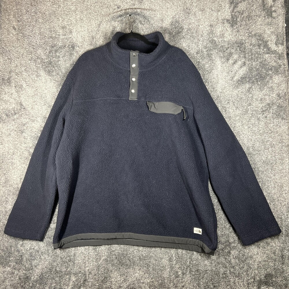 The North Face Jacket Mens 2XL Blue Fleece Snap Neck Chest Pocket NFOA5A79
